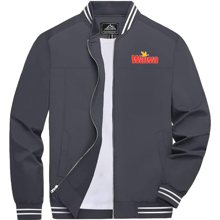 Men's Wawa Gas Station Lightweight Zip-Up Bomber Jacket Ribbed Collar and Cuffs Outerwear